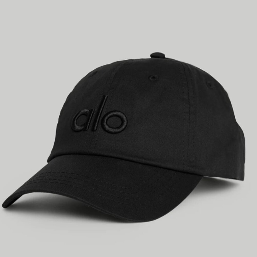 Authentic ALO embroidered off-Duty black canvas baseball cap